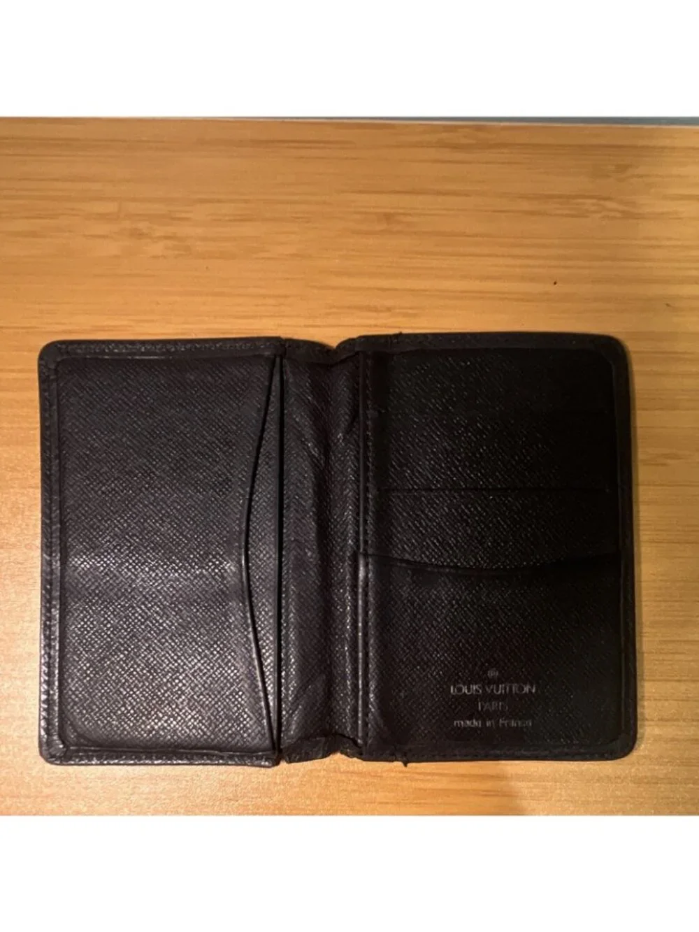 Louis Vuitton Black Men's Bifold Wallet Logo Folding Credit Card Made France